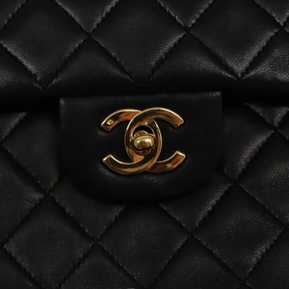 CHANEL Matelasse Chain Hand Bag Lamb Skin Black Gold CC Auth 95715AV - Picture 11 of 16